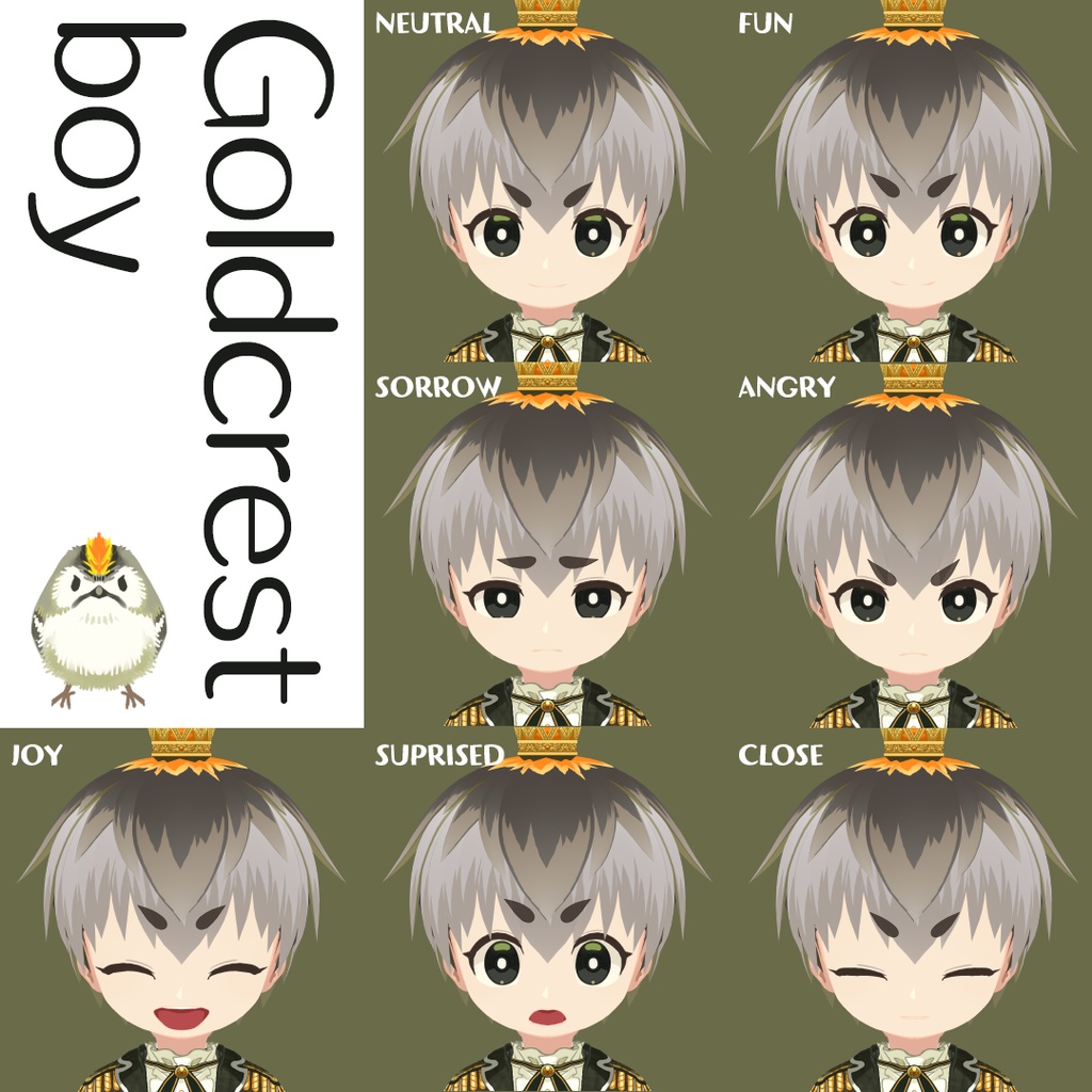 【アニメ風3Dモデル/VRM】鳥の擬人化キクイタダキ