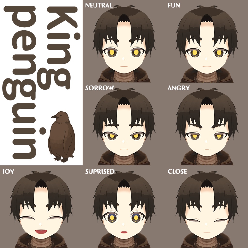 【オリジナル3Dモデル/VRM】鳥の擬人化キングペンギン(こども)