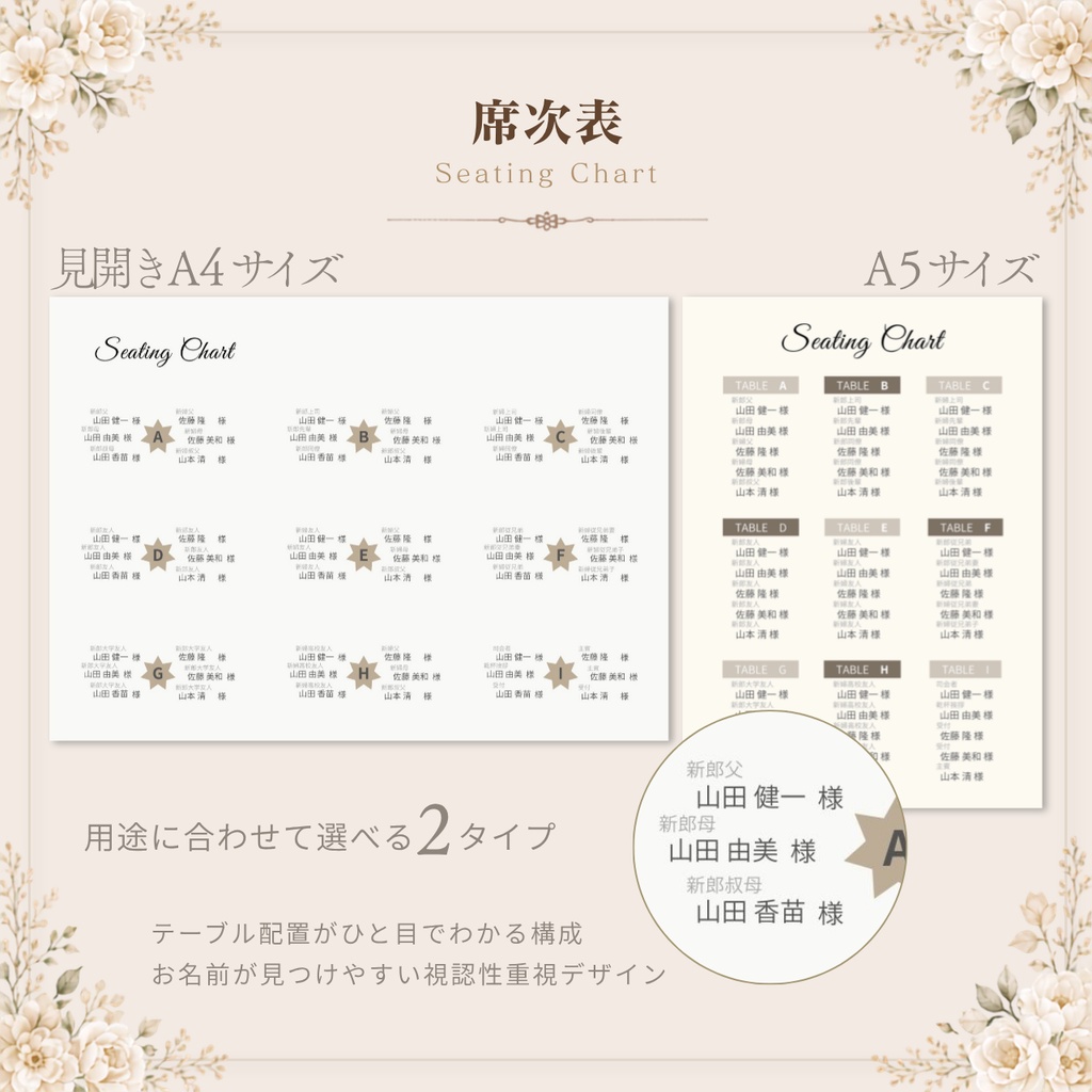 結婚式ペーパーアイテムセット|Bloom Beige|プロフィールブック・席次表・招待状・WEB招待状|Canva編集対応