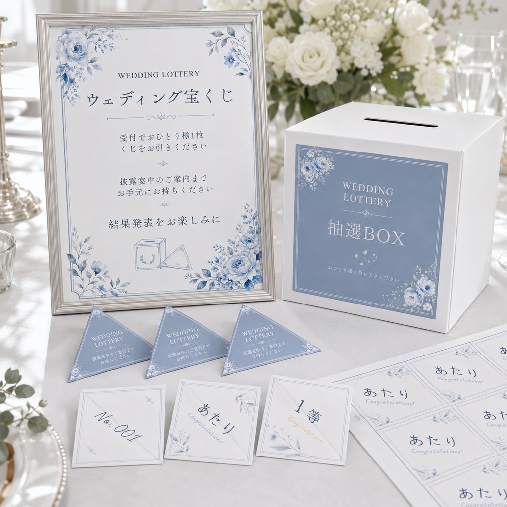 ウェディング宝くじ・抽選くじセット|Bloom Blue|Canva編集対応