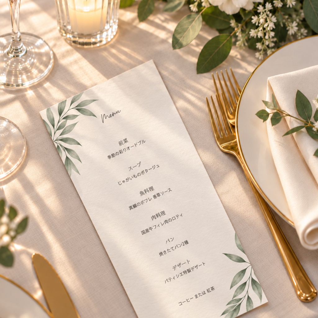 【結婚式DIY】料理メニュー&ドリンクメニュー 2点セット|Linea|Canva編集テンプレート・A5印刷