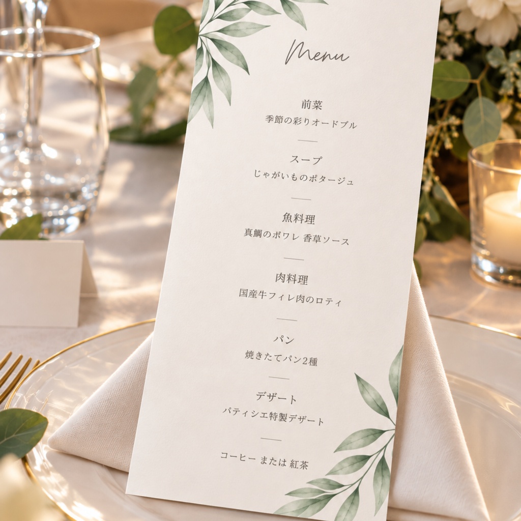 【結婚式DIY】料理メニュー&ドリンクメニュー 2点セット|Linea|Canva編集テンプレート・A5印刷