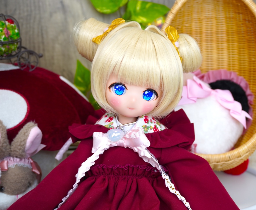 *1点のみ* ツインお団子 くりーむ色 9インチ おまけリボン付き MDD DD kumakoちゃん 小顔SD
