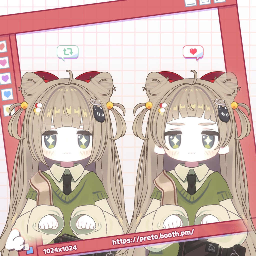 【3アバター対応】 Poyomochi Twin Buns