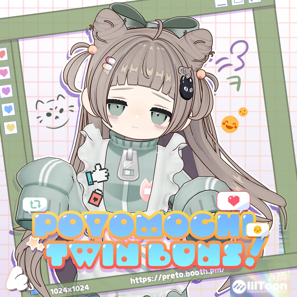 【3アバター対応】 Poyomochi Twin Buns