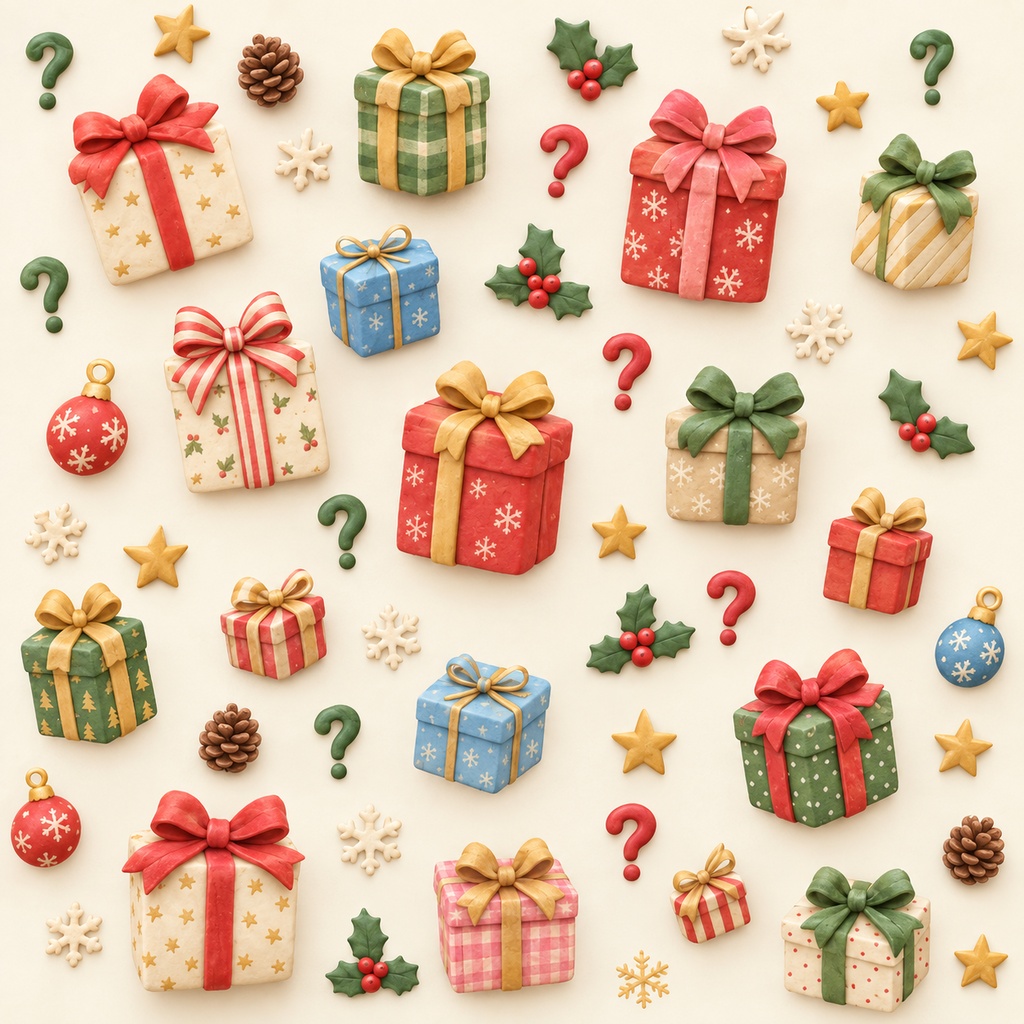 「クリスマスギフトと中は何？」/　クレイアート風デジタルペーパー