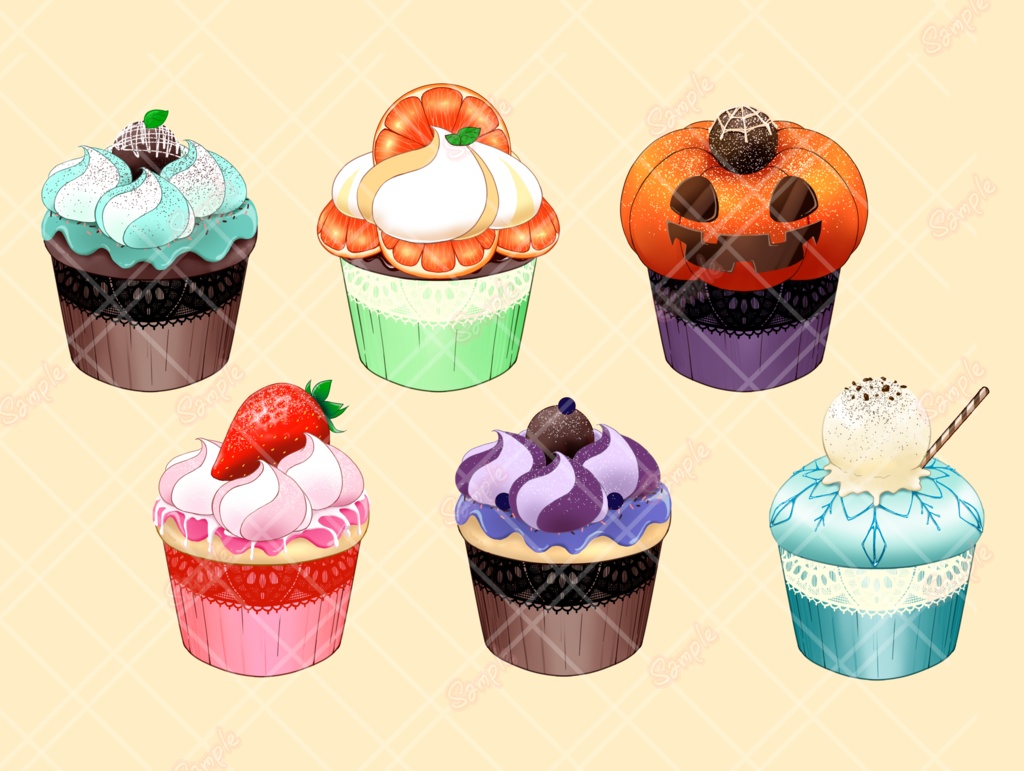 【透過素材】カップケーキと盛り合わせ全９点