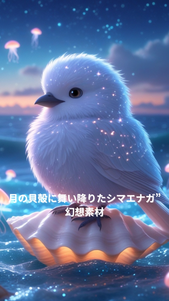 “月の貝殻に舞い降りたシマエナガ”|幻想素材(10秒ループ)