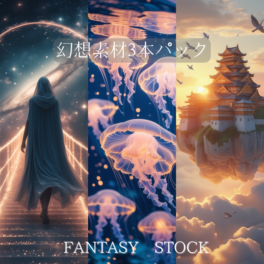 幻想の旅路│AI幻想素材3本セット【雲海・深海・星の道】