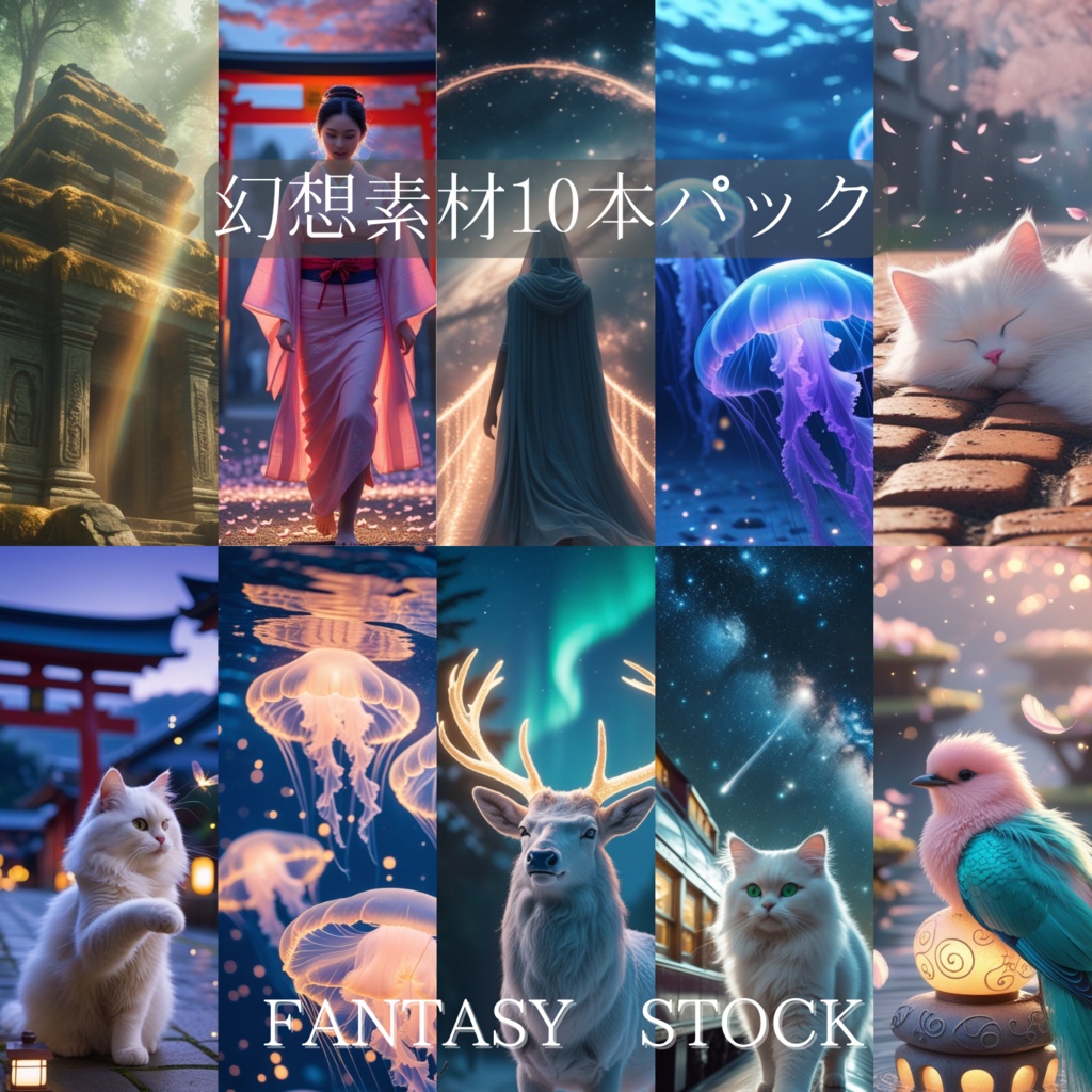 幻想素材10本パック｜海・宇宙・桜・神殿・猫（音あり・音なし／商用利用OK）