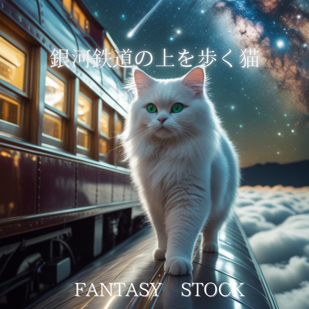 銀河鉄道の上を歩く猫|幻想素材(10秒ループ) The Cat Walking on the Galactic Railway|Fantasy Video Material (10s Loop)