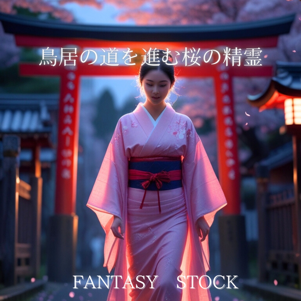 鳥居の道を進む桜の精霊|幻想素材(10秒ループ) The Cherry Blossom Spirit on the Torii Path|Fantasy Video Material (10s Loop)