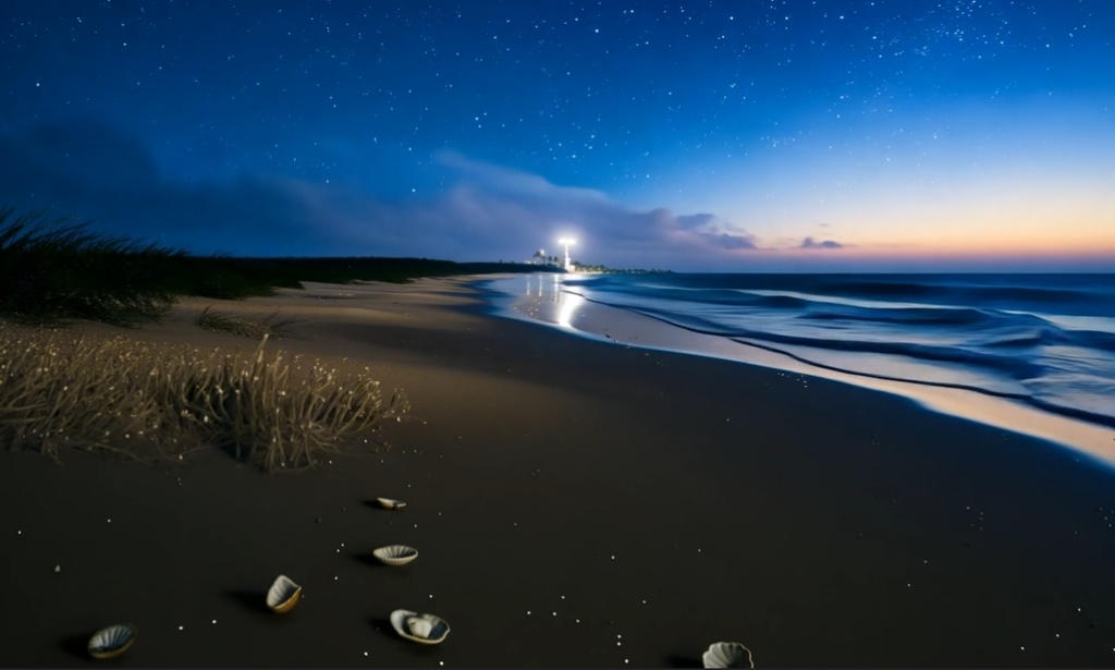 夜の海辺の動画。4K高画質版