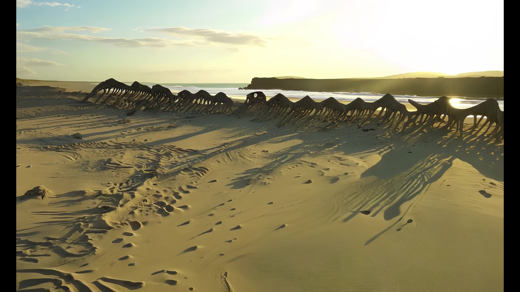 浜辺の巨大な骨の動画。4K高画質版