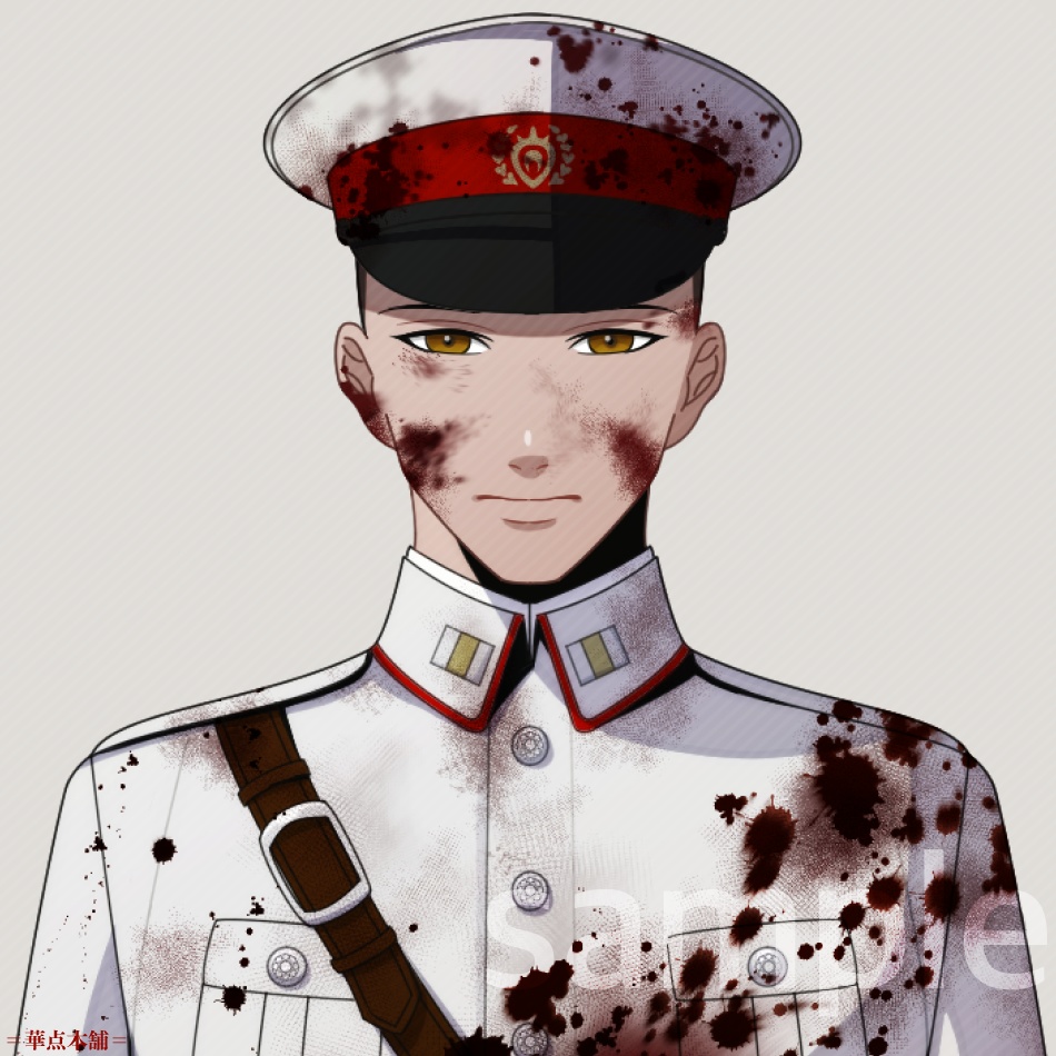 【キャラクター販売】立ち絵・表情9種|軍人Ver.番号1・〈負傷・汚れ〉(白色)|うちの人シリーズ