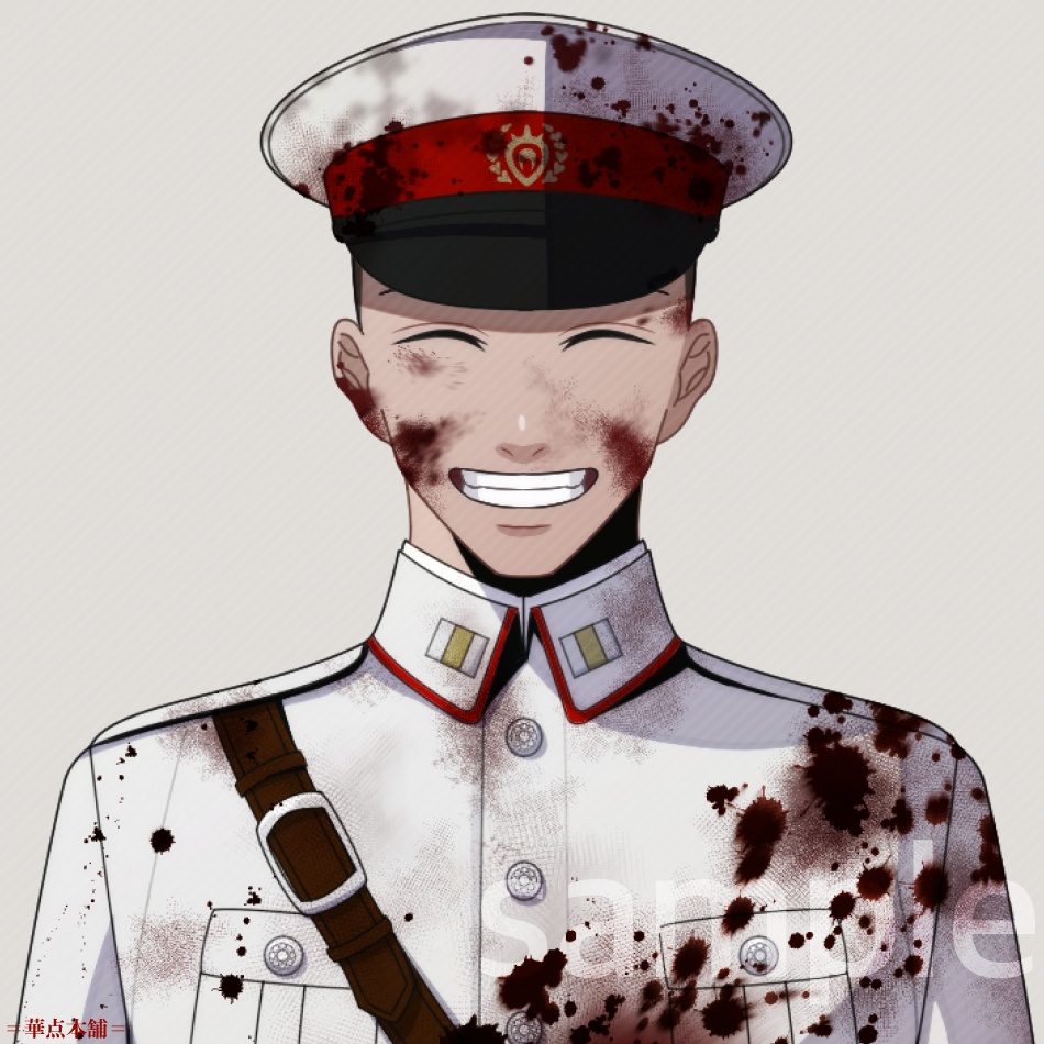 【キャラクター販売】立ち絵・表情9種|軍人Ver.番号1・〈負傷・汚れ〉(白色)|うちの人シリーズ