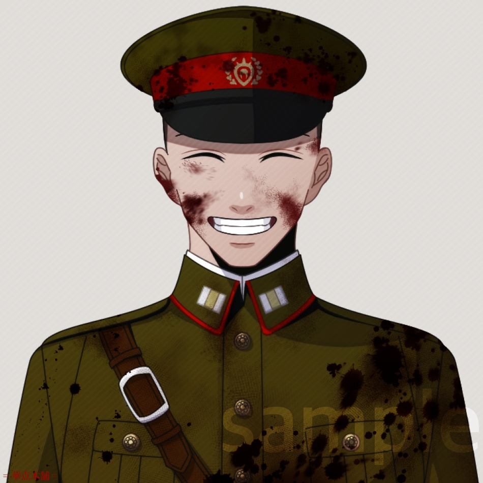 【キャラクター販売】立ち絵・表情9種|軍人Ver.番号1〈負傷・汚れ〉(緑色)|うちの人シリーズ