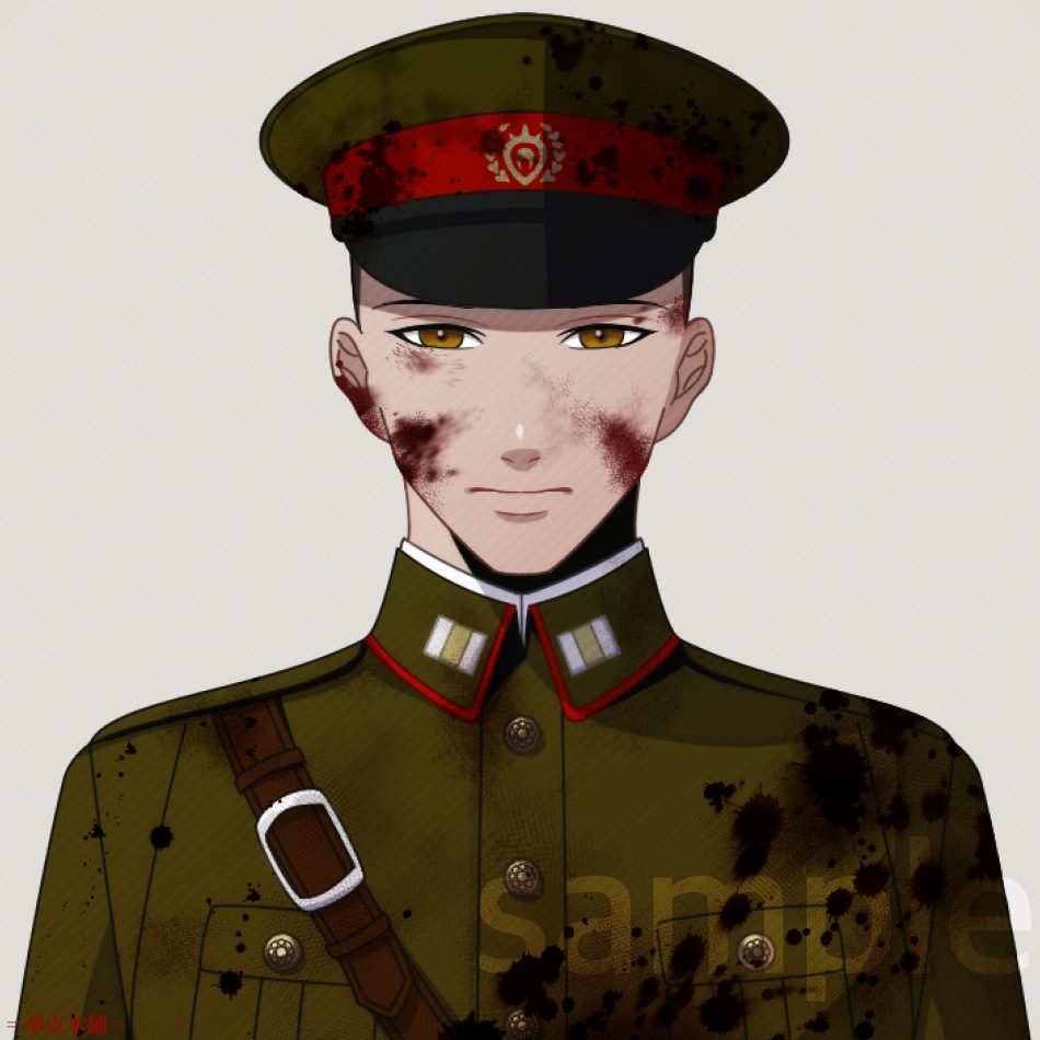 【キャラクター販売】立ち絵・表情9種|軍人Ver.番号1〈負傷・汚れ〉(緑色)|うちの人シリーズ