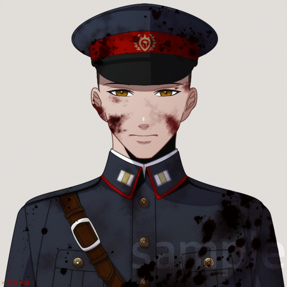 【キャラクター販売】立ち絵・表情9種|軍人Ver.番号1・〈負傷・汚れ〉(紺色)|うちの人シリーズ