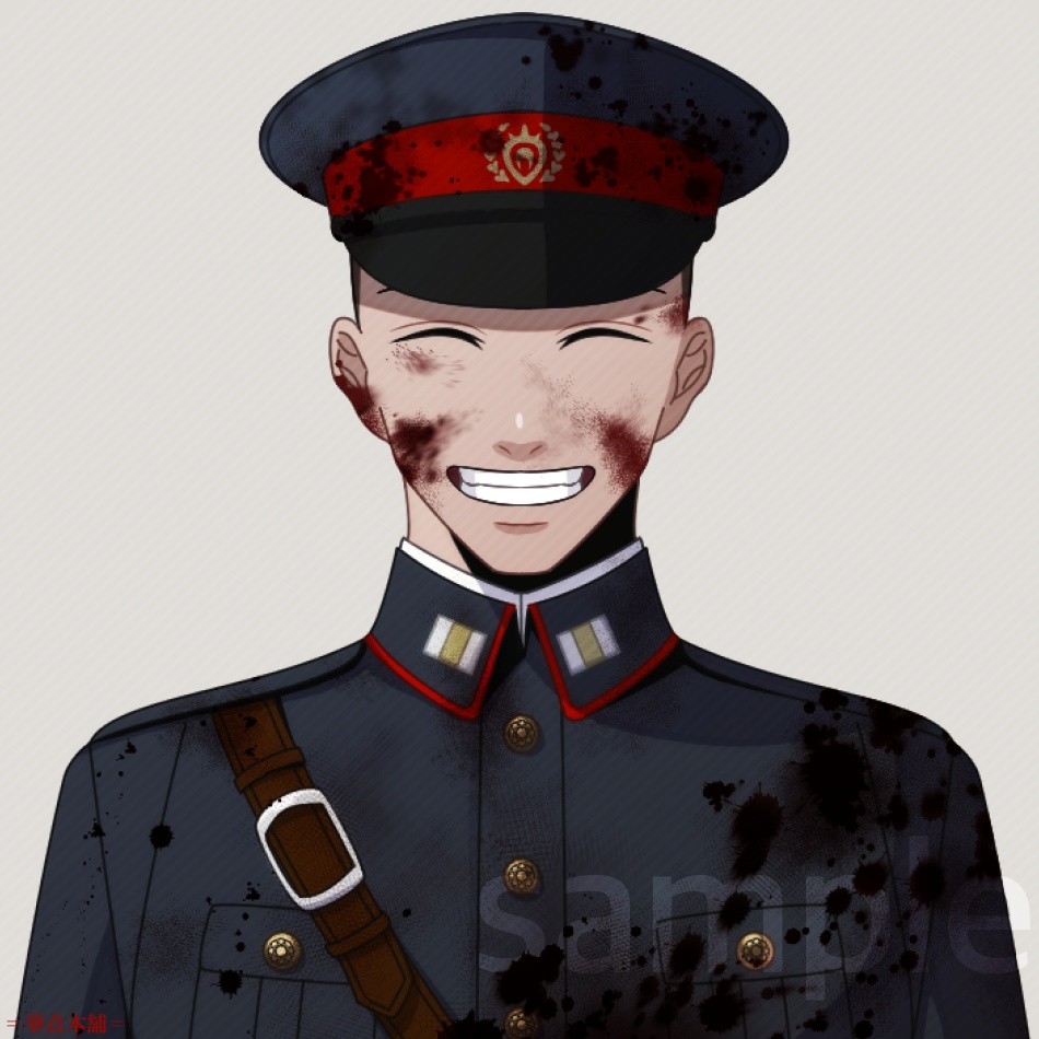 【キャラクター販売】立ち絵・表情9種|軍人Ver.番号1・〈負傷・汚れ〉(紺色)|うちの人シリーズ