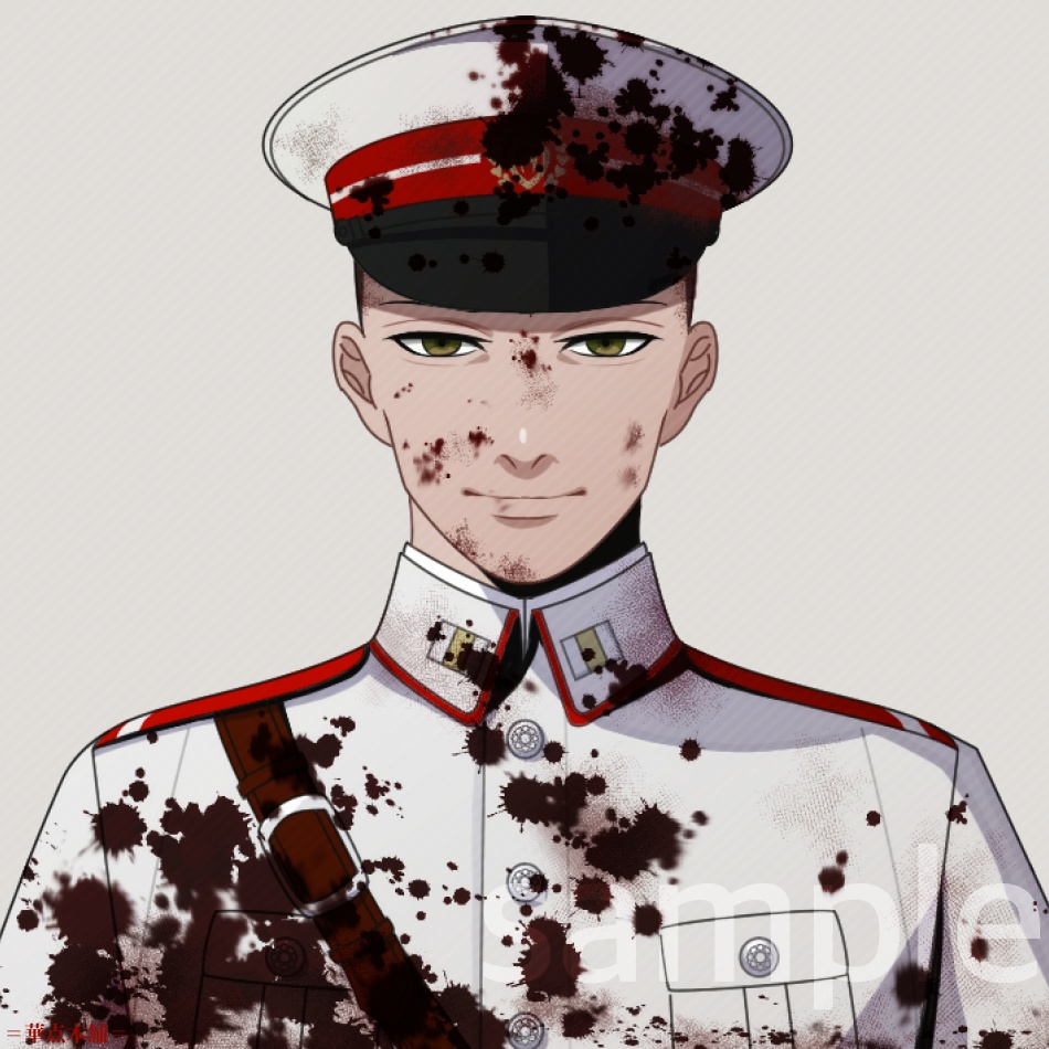 【キャラクター販売】立ち絵・表情9種|軍人Ver.番号2・〈負傷・汚れ〉(白色)|うちの人シリーズ