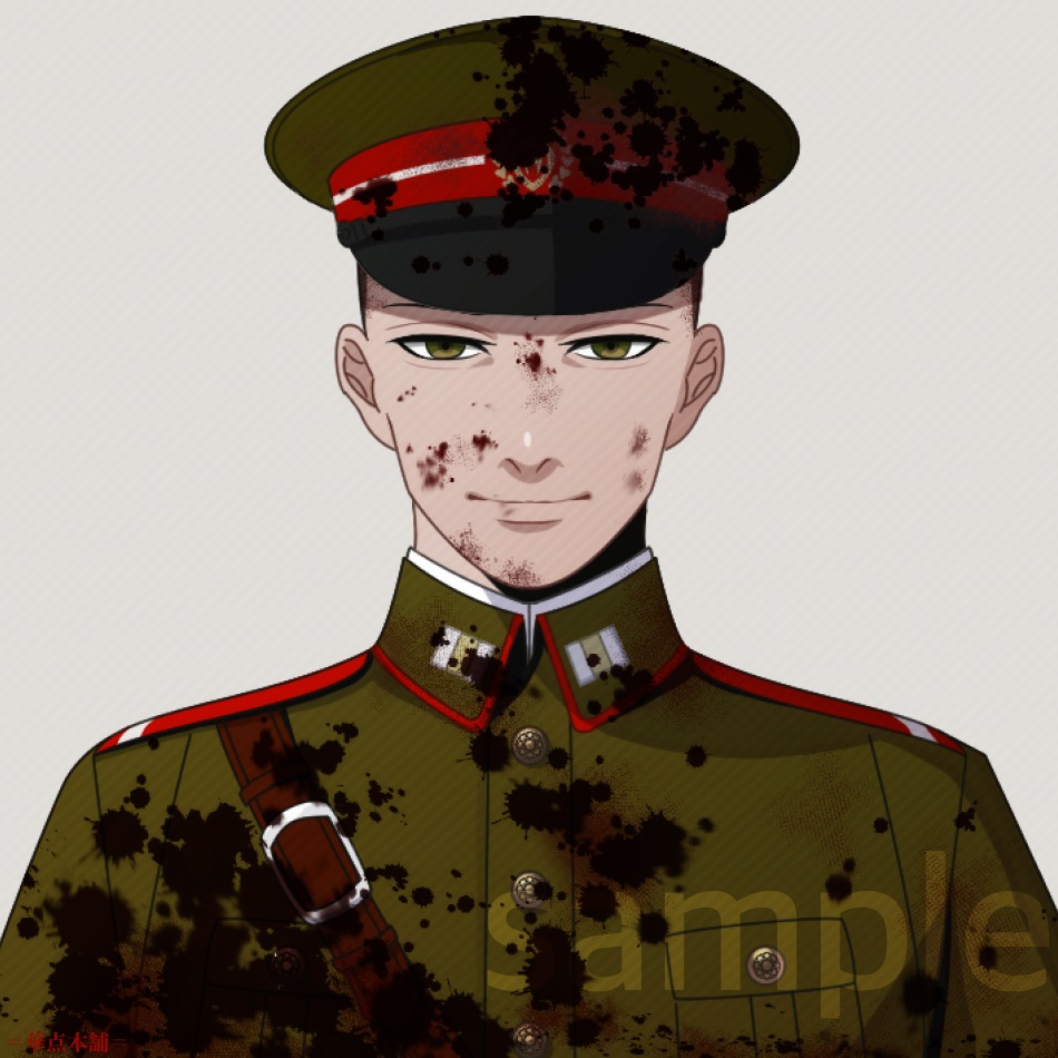 【キャラクター販売】立ち絵・表情9種|軍人Ver.番号2〈負傷・汚れ〉(緑色)|うちの人シリーズ