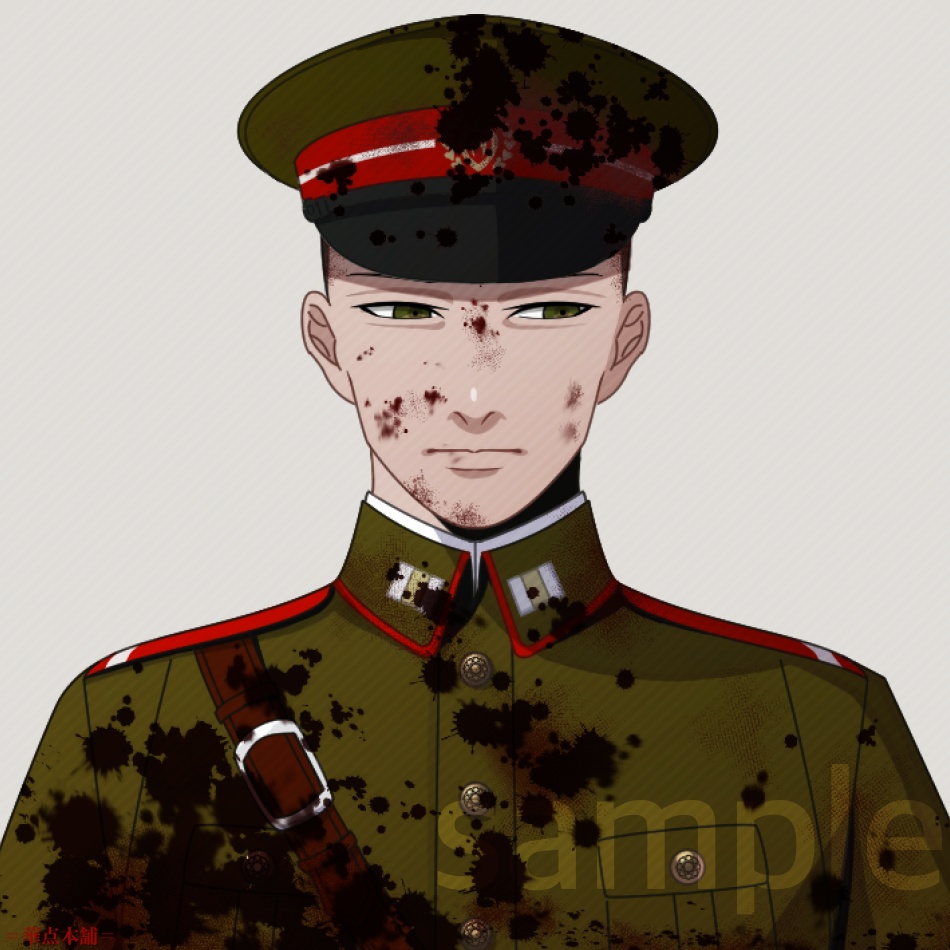 【キャラクター販売】立ち絵・表情9種|軍人Ver.番号2〈負傷・汚れ〉(緑色)|うちの人シリーズ