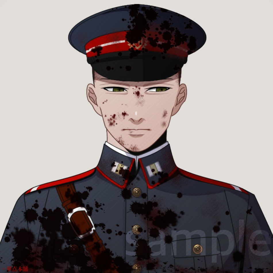 【キャラクター販売】立ち絵・表情9種|軍人Ver.番号2・〈負傷・汚れ〉(紺色)|うちの人シリーズ