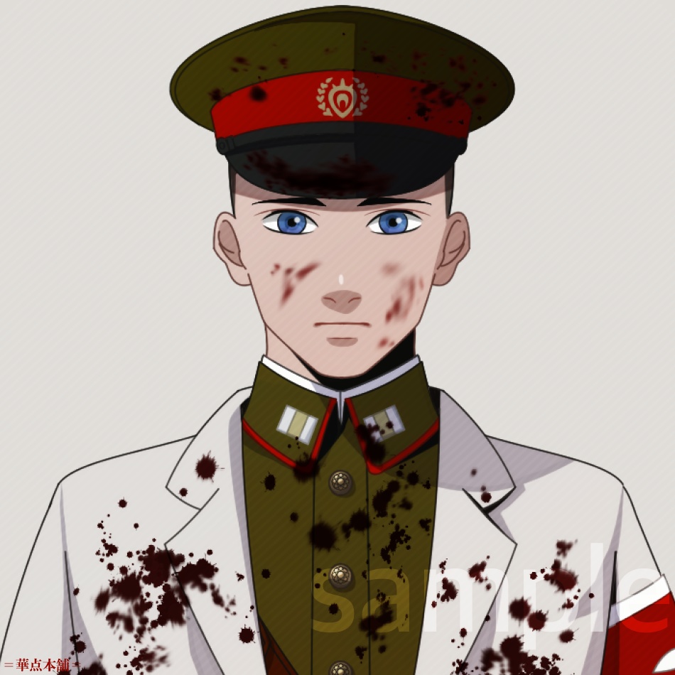 【キャラクター販売】立ち絵・表情9種|軍人Ver.番号3〈負傷・汚れ〉(緑色)|うちの人シリーズ