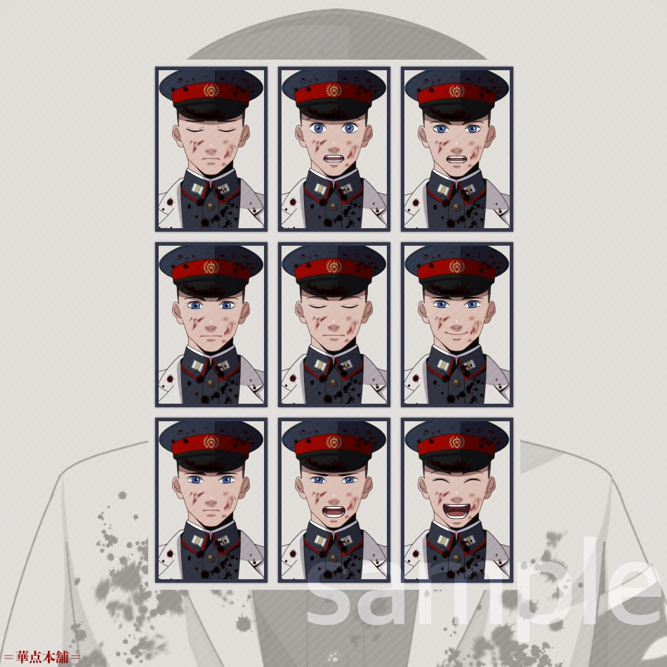 【キャラクター販売】立ち絵・表情9種|軍人Ver.番号3〈負傷・汚れ〉(紺色)|うちの人シリーズ