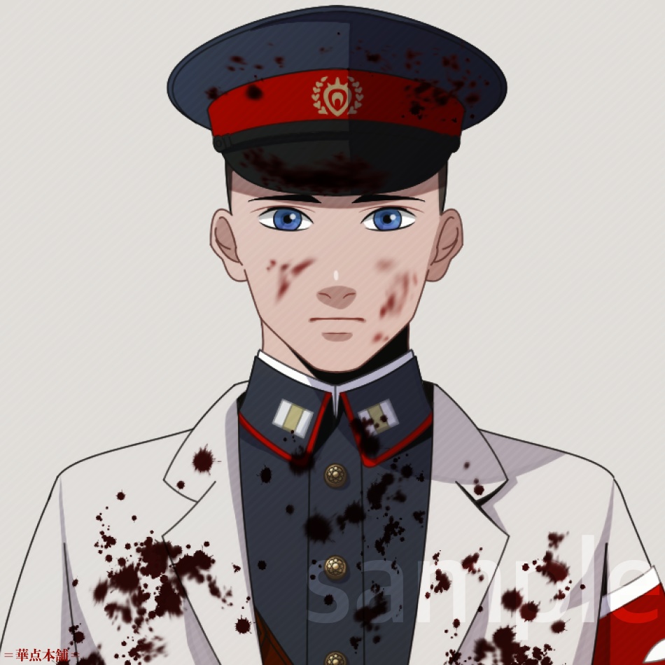 【キャラクター販売】立ち絵・表情9種|軍人Ver.番号3〈負傷・汚れ〉(紺色)|うちの人シリーズ