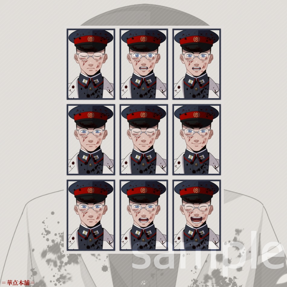 【キャラクター販売】立ち絵・表情9種|軍人Ver.番号3〈負傷・汚れ〉(紺色)|うちの人シリーズ