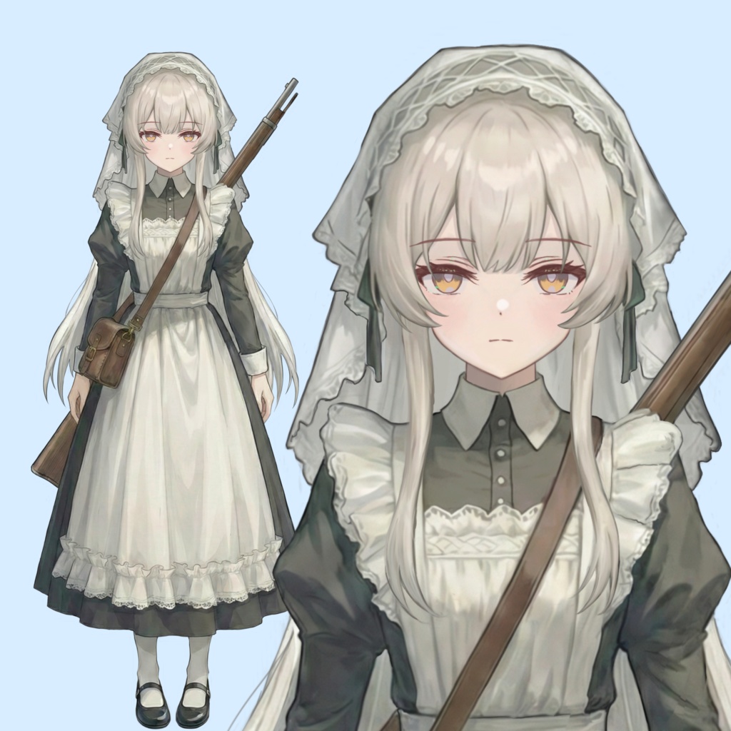 【Live2Dモデル】ライフルを持つメイド・立ち絵素材（パーツ分け済みPSD）