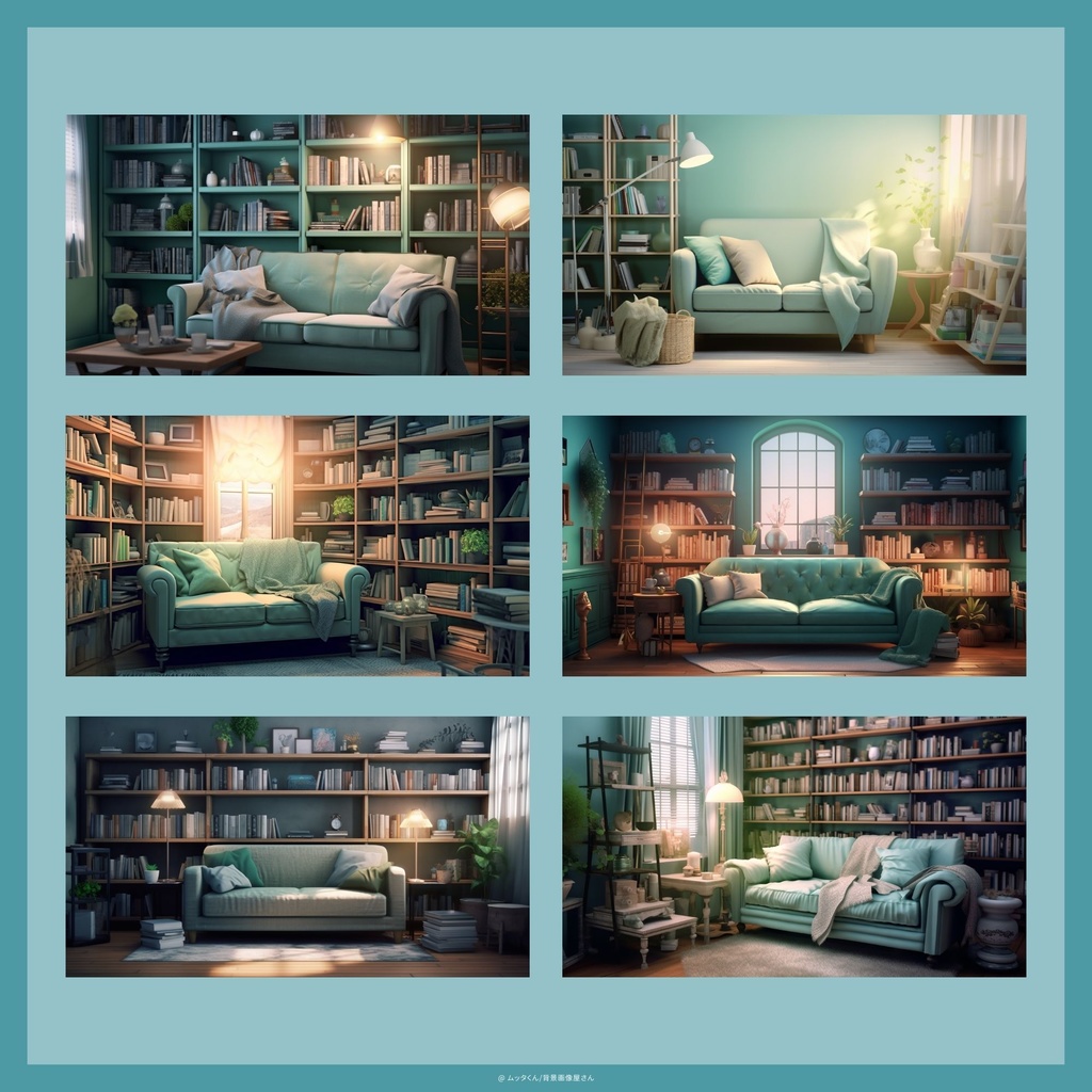 【背景画像】緑のソファ部屋背景 8種類セット