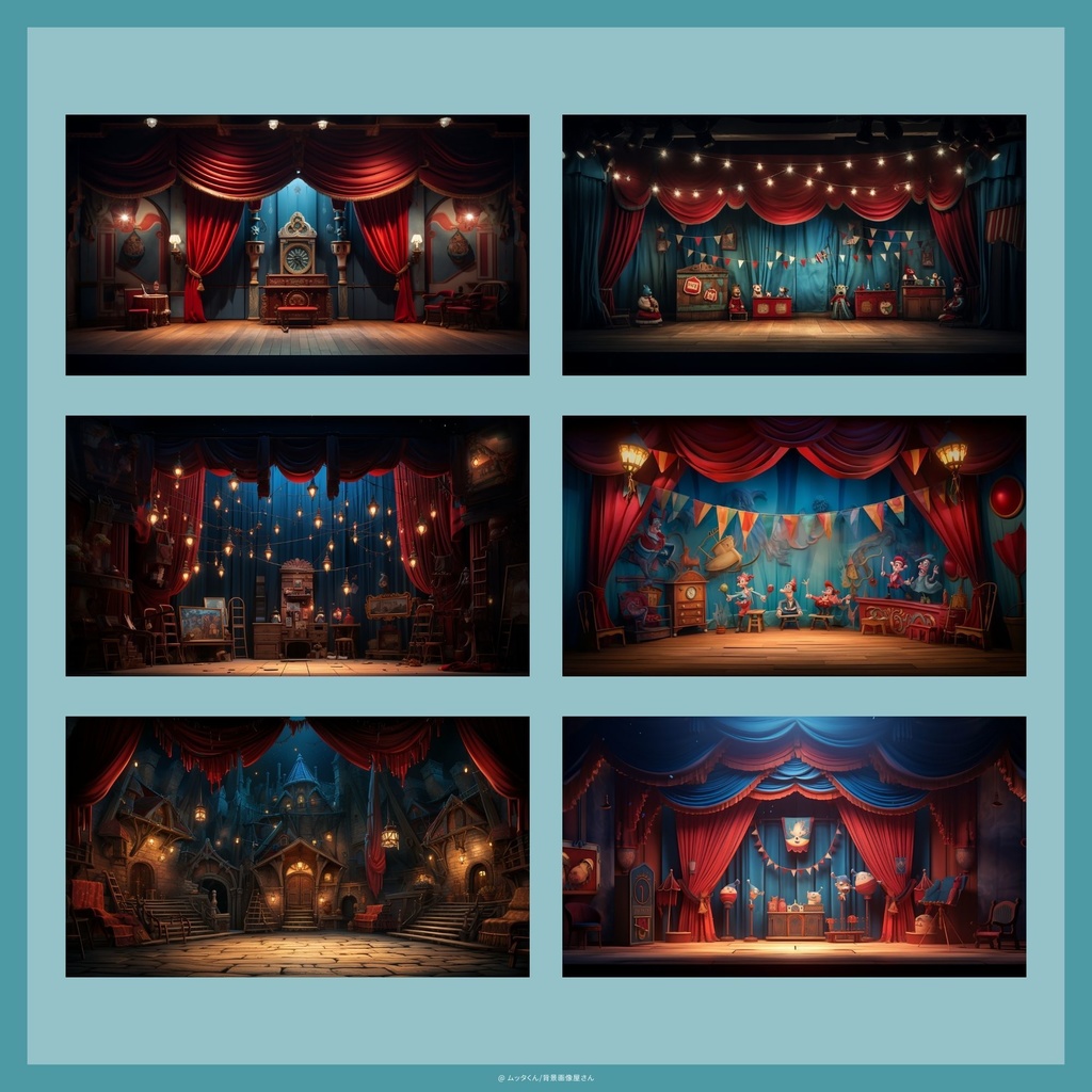 【背景画像】パペットショーステージ背景 8種類セット