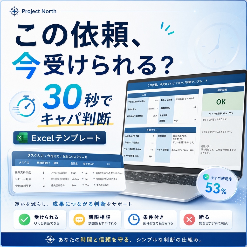 「この依頼、今受けられる？」30秒キャパ判断Excelテンプレート