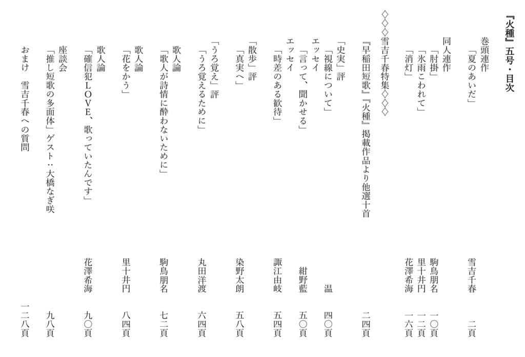 『火種』5号 雪吉千春特集