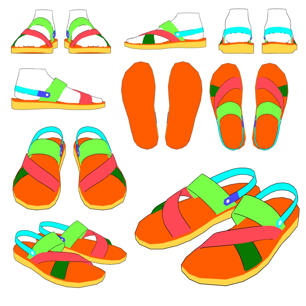 【クリスタ3D素材】作画補助用サンダル/メンズ向け