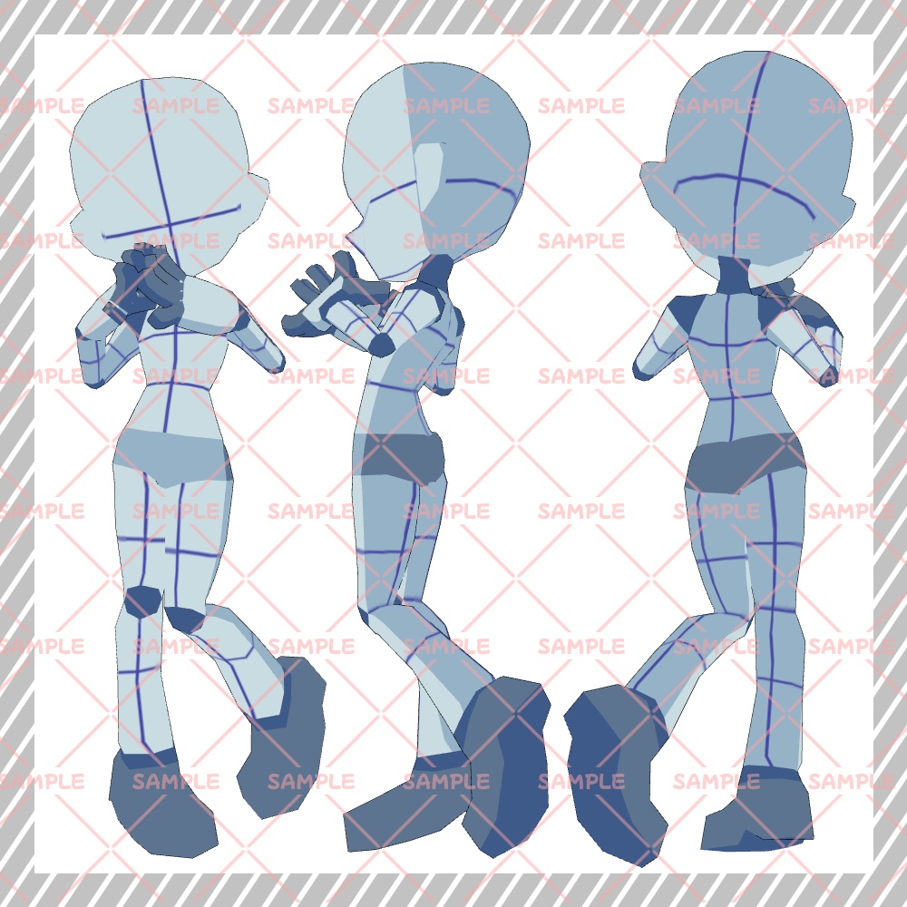 【クリスタ3D素材】Cartoon風4頭身BODY+ポーズ24種類【ポーズ素材】