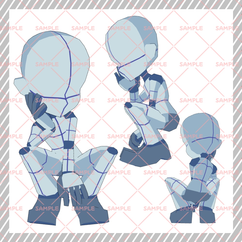 【クリスタ3D素材】Cartoon風4頭身BODY+ポーズ24種類【ポーズ素材】