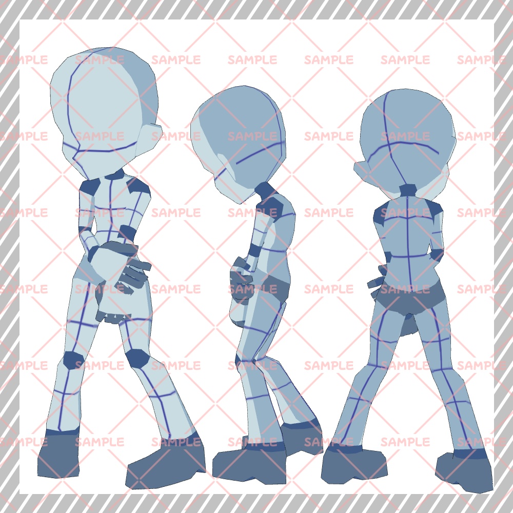 【クリスタ3D素材】Cartoon風4頭身BODY+ポーズ24種類【ポーズ素材】