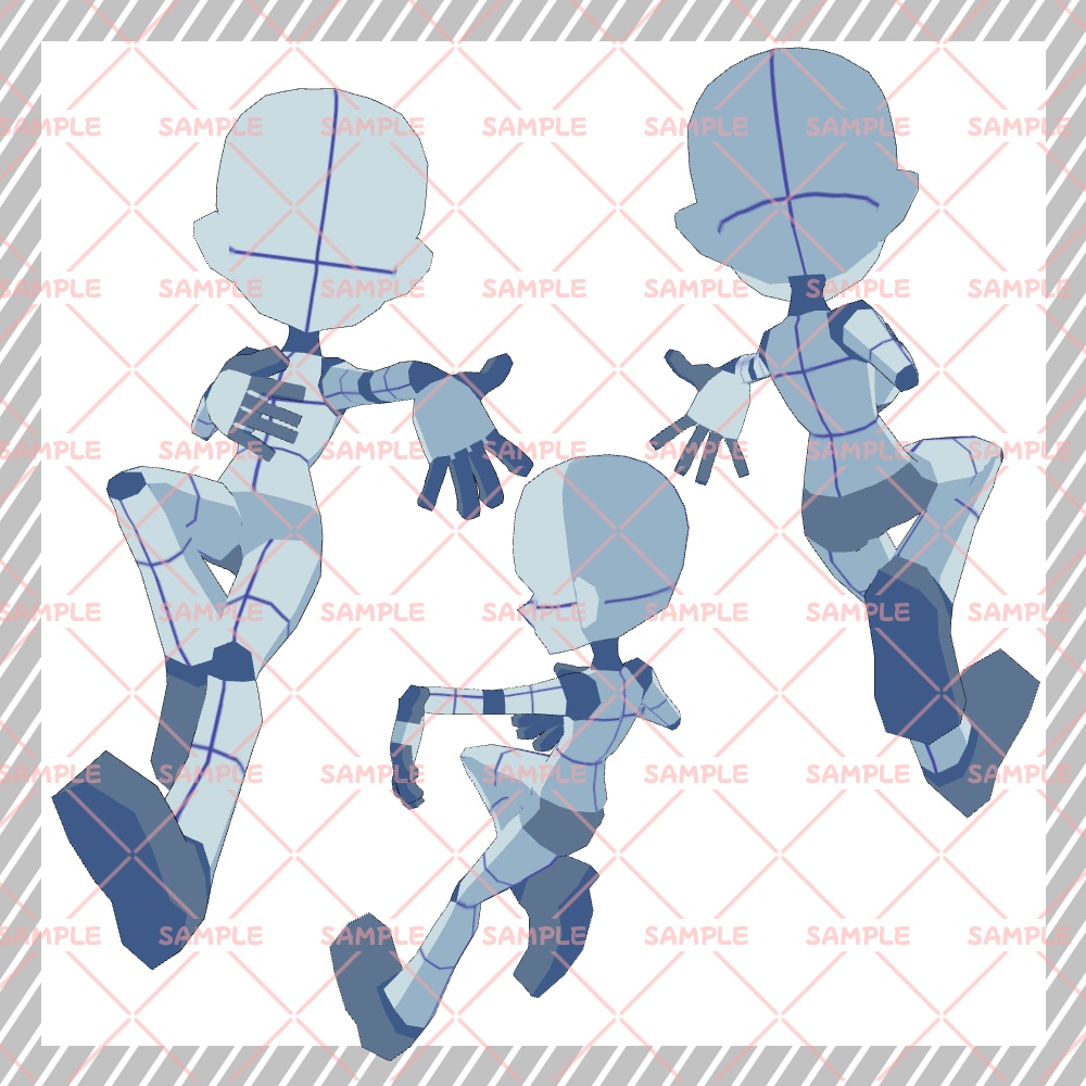 【クリスタ3D素材】Cartoon風4頭身BODY+ポーズ24種類【ポーズ素材】