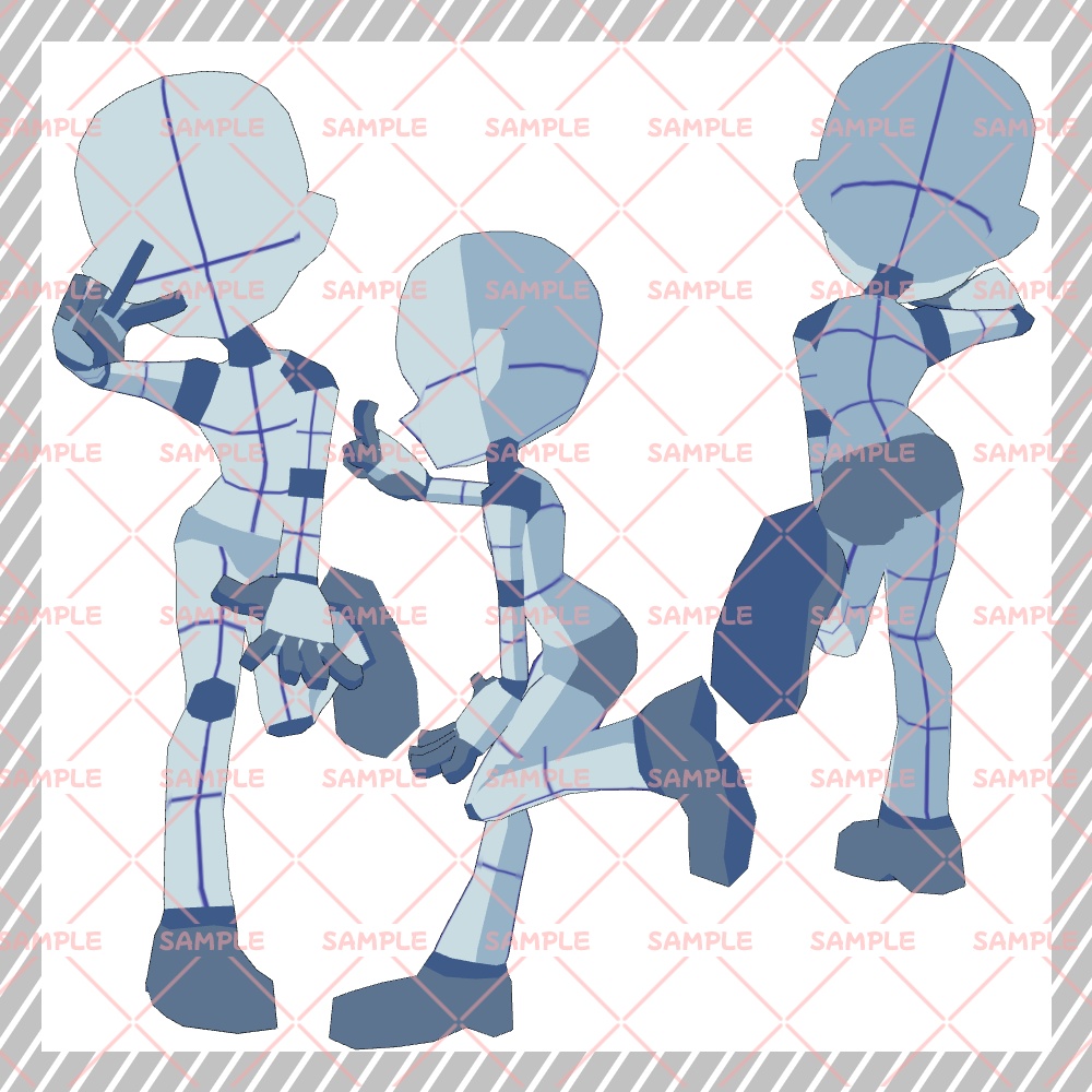 【クリスタ3D素材】Cartoon風4頭身BODY+ポーズ24種類【ポーズ素材】