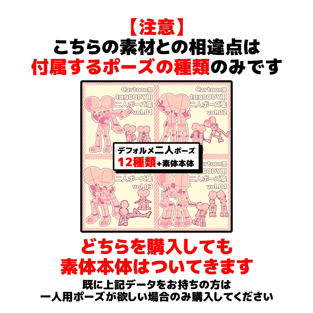 【クリスタ3D素材】Cartoon風4頭身BODY+ポーズ24種類【ポーズ素材】