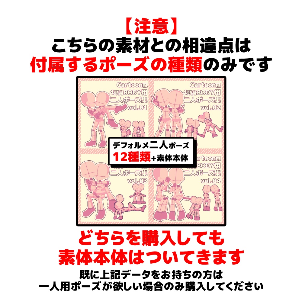 【クリスタ3D素材】Cartoon風4頭身BODY+ポーズ24種類【ポーズ素材】