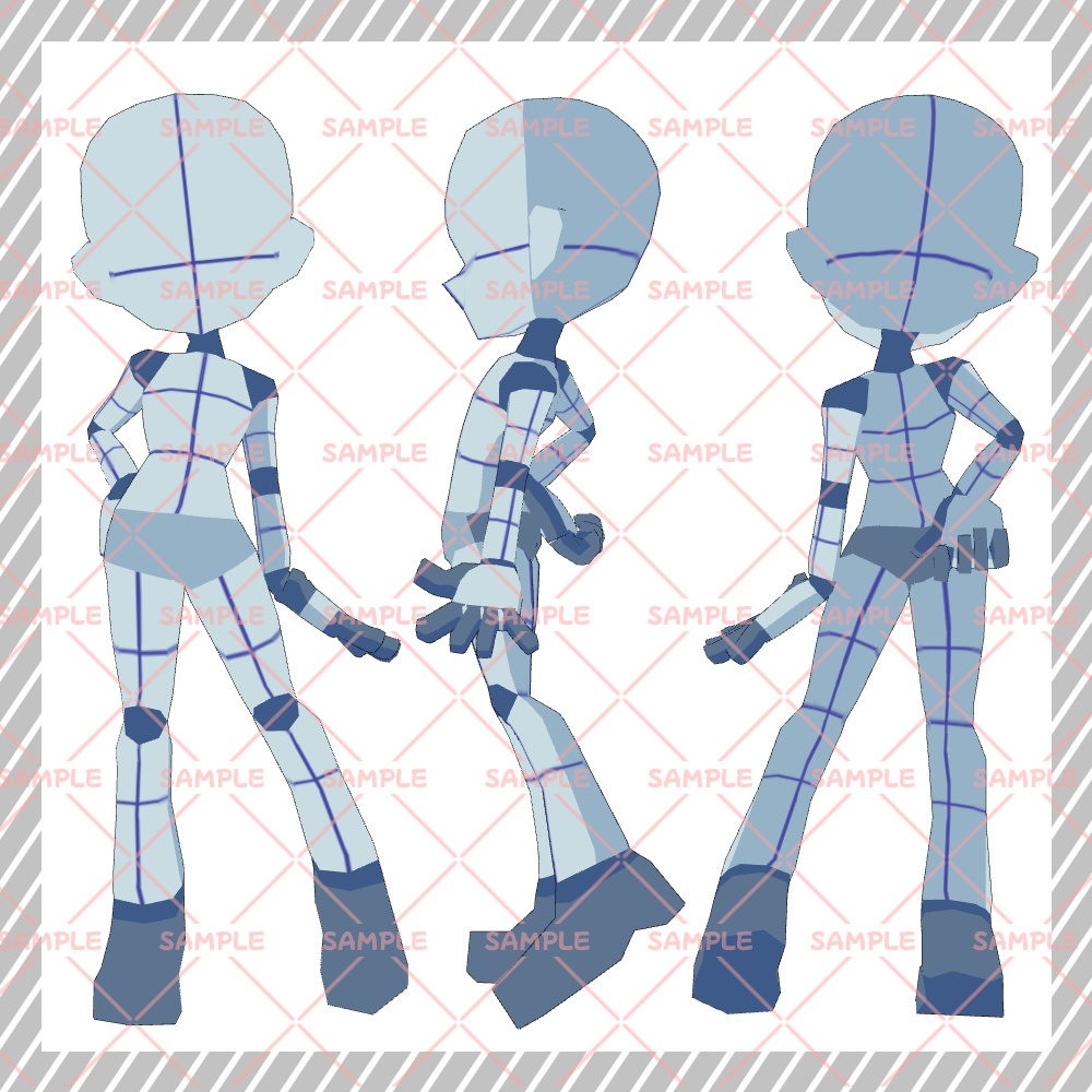 【クリスタ3D素材】Cartoon風4頭身BODY+ポーズ24種類【ポーズ素材】