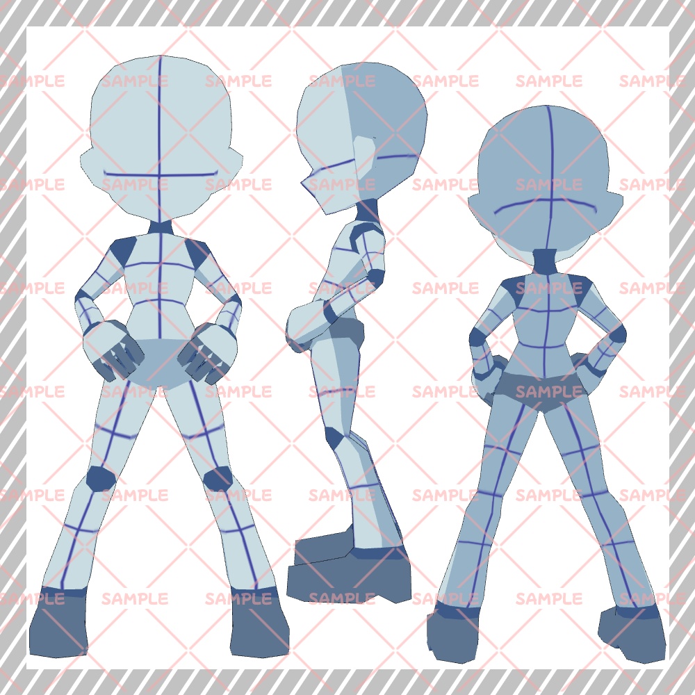 【クリスタ3D素材】Cartoon風4頭身BODY+ポーズ24種類【ポーズ素材】