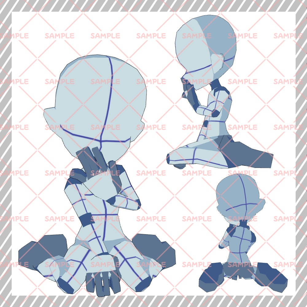 【クリスタ3D素材】Cartoon風4頭身BODY+ポーズ24種類【ポーズ素材】