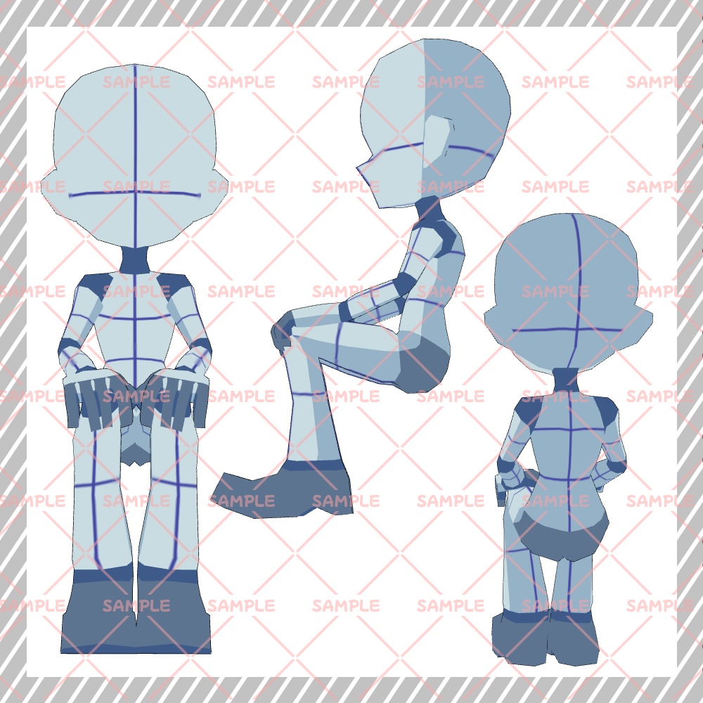 【クリスタ3D素材】Cartoon風4頭身BODY+ポーズ24種類【ポーズ素材】