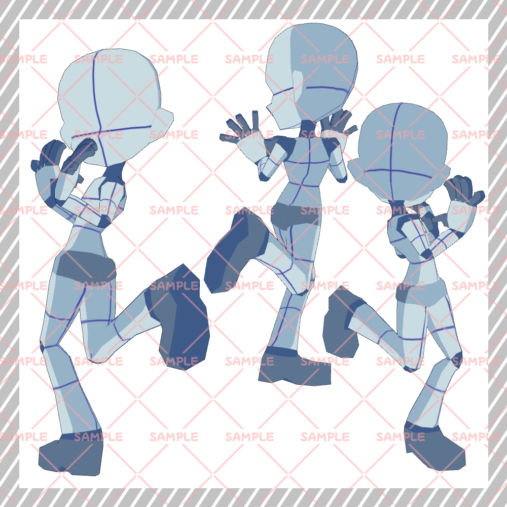 【クリスタ3D素材】Cartoon風4頭身BODY+ポーズ24種類【ポーズ素材】